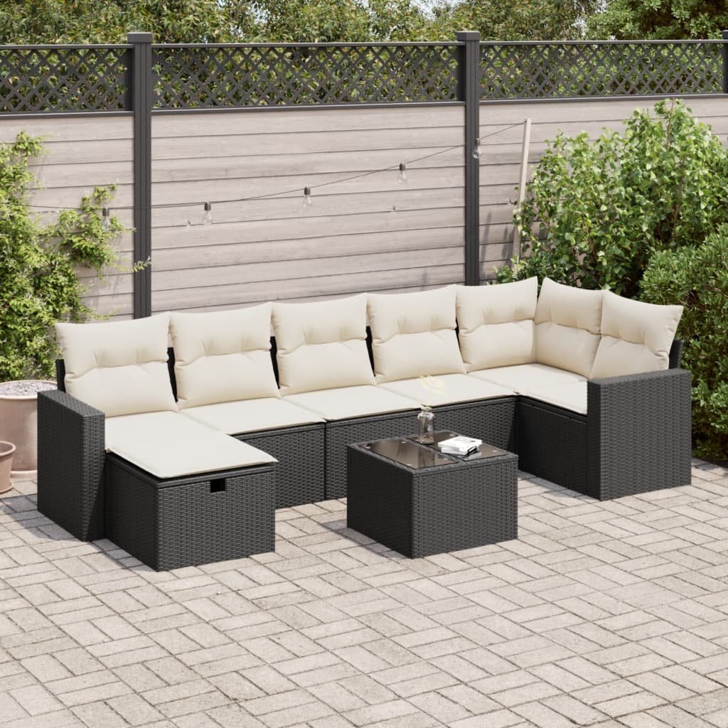 Set Divani da Giardino con Cuscini 8 pz Nero in Polyrattan 3325412