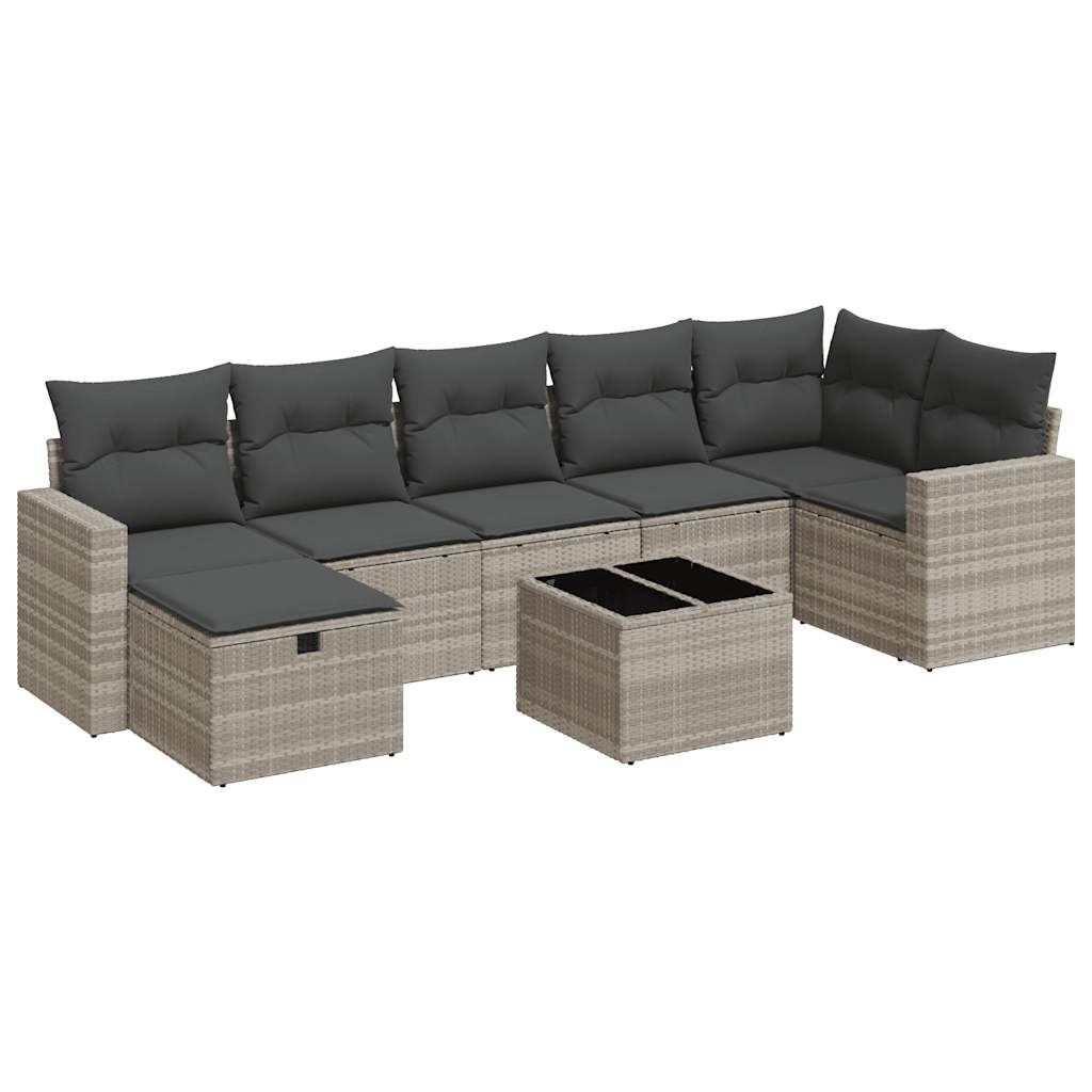 Set Divano da Giardino 8pz con Cuscini Grigio Chiaro Polyrattan 3325418