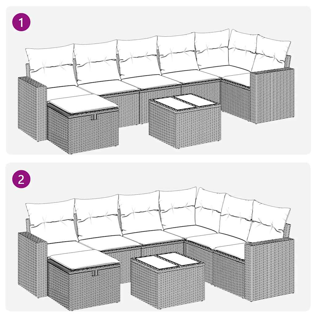 Set Divano da Giardino 8pz con Cuscini Grigio Chiaro Polyrattan 3325418