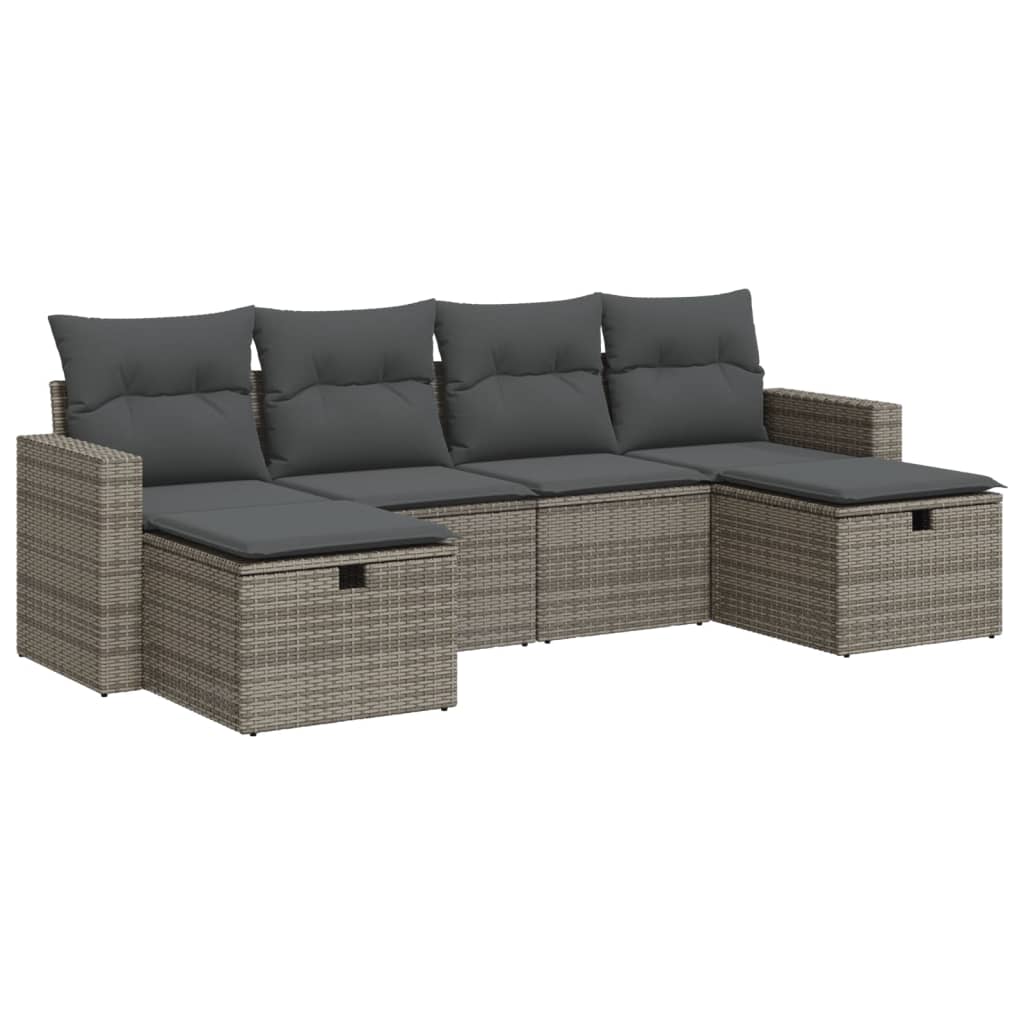 Set Divano da Giardino 6 pz con Cuscini Grigio in Polyrattan 3325426