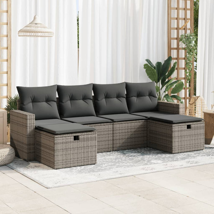 Set Divano da Giardino 6 pz con Cuscini Grigio in Polyrattan 3325426