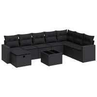 Set Divani da Giardino 9 pz con Cuscini Nero in Polyrattan 3325441