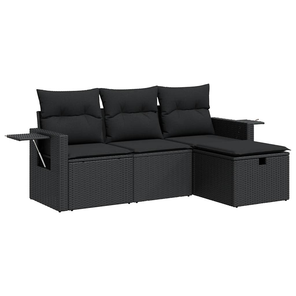 Set Divani da Giardino 4 pz con Cuscini Nero in Polyrattan 3325451