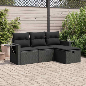 Set Divani da Giardino 4 pz con Cuscini Nero in Polyrattan 3325451