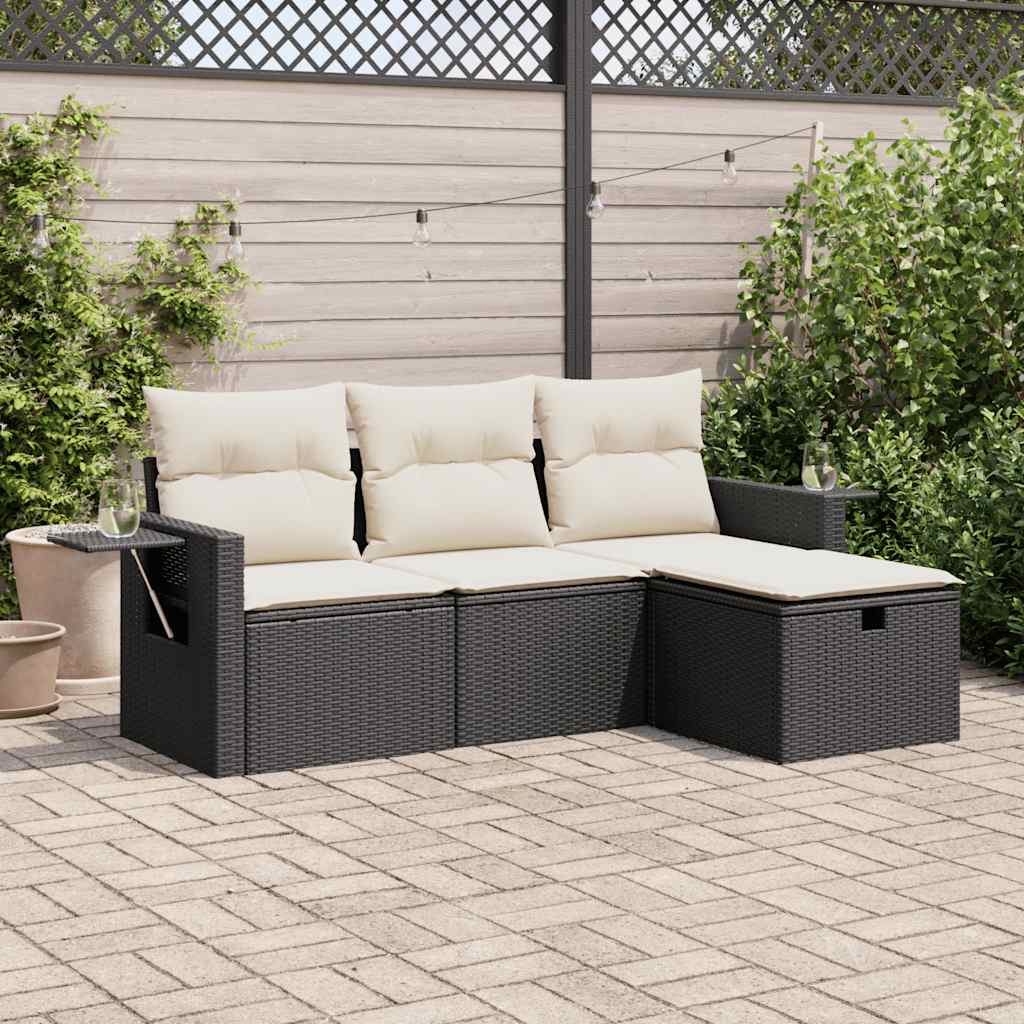 Set Divani da Giardino 4 pz con Cuscini Nero in Polyrattan 3325452