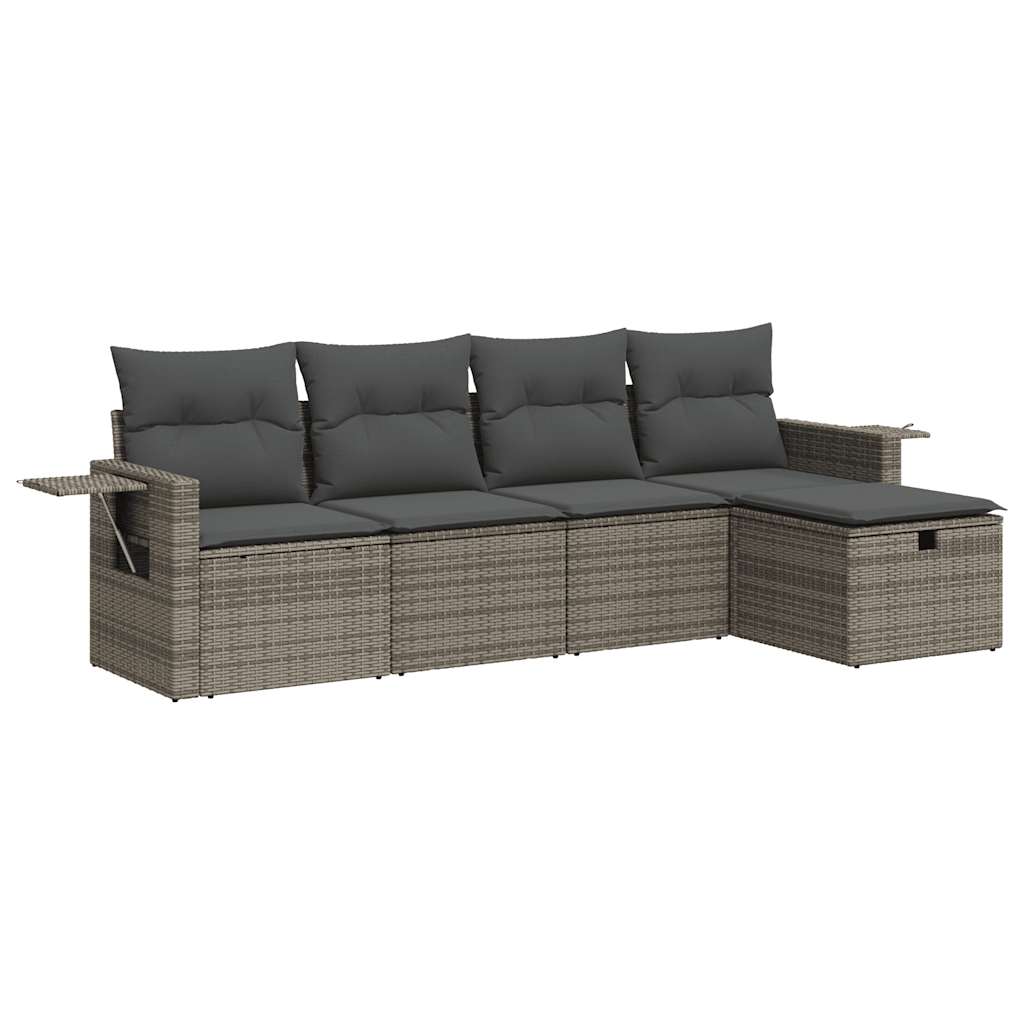 Set Divano da Giardino 5 pz con Cuscini Grigio in Polyrattan 3325466