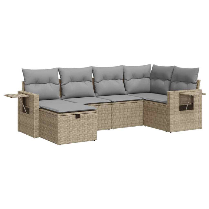 Set Divano da Giardino 6 pz con Cuscini Beige in Polyrattan 3325485