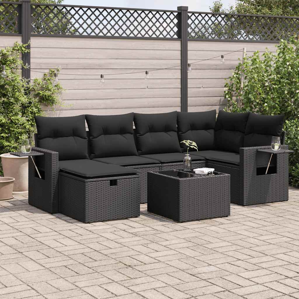 Set Divani da Giardino con Cuscini 7pz Nero Polyrattan 3325491