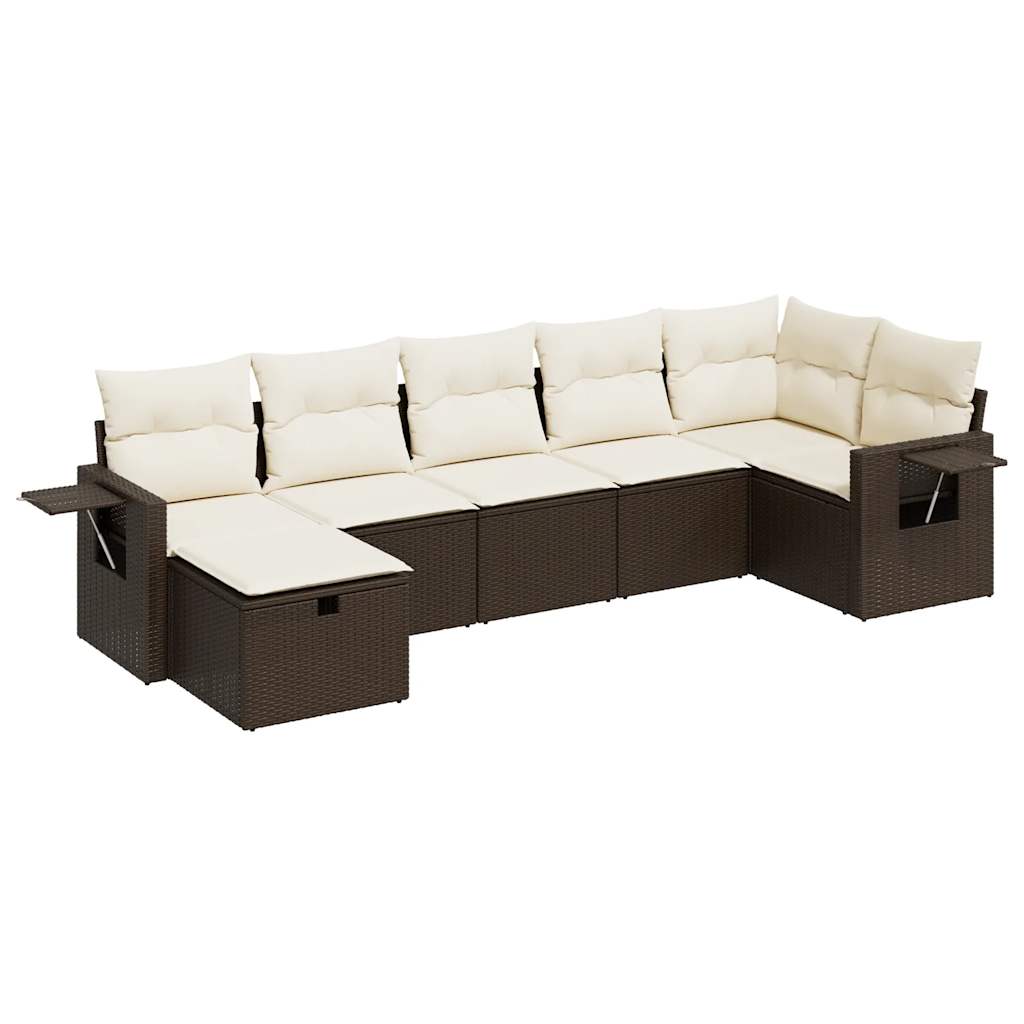 Set Divani da Giardino 7 pz con Cuscini Marrone in Polyrattan 3325509