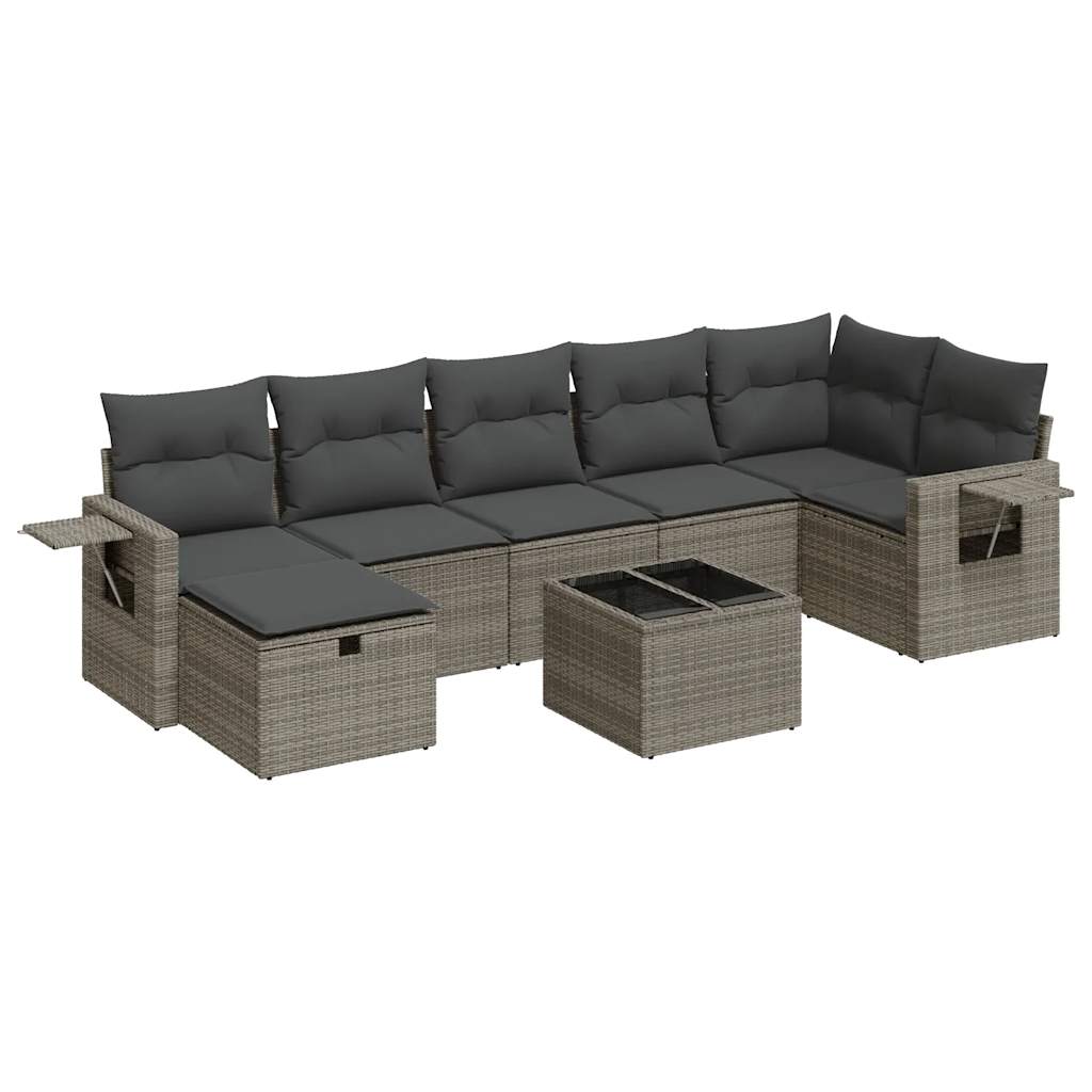 Set Divano da Giardino 8 pz con Cuscini Grigio in Polyrattan 3325516