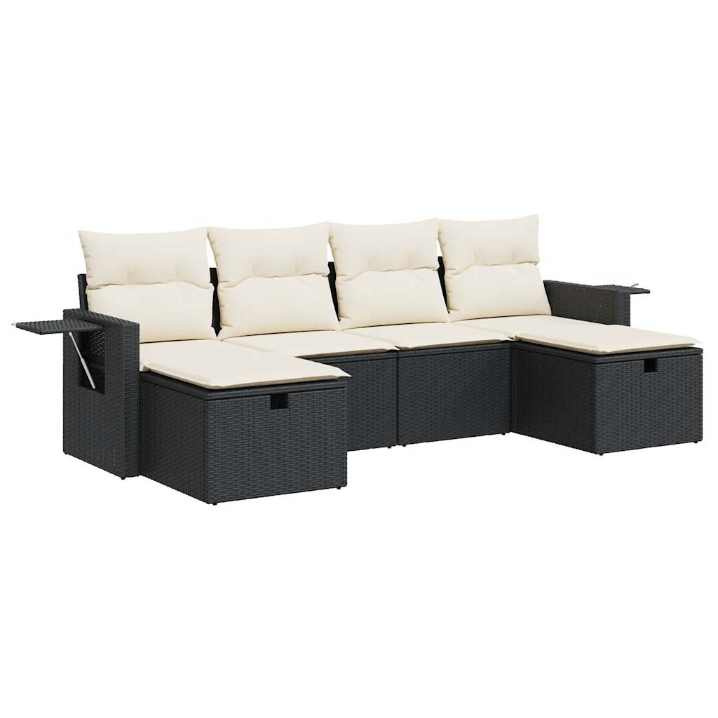 Set Divano da Giardino 6 pz con Cuscini Nero in Polyrattan 3325522