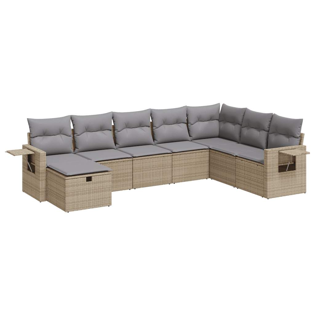 Set Divano da Giardino 8 pz con Cuscini Beige in Polyrattan 3325535