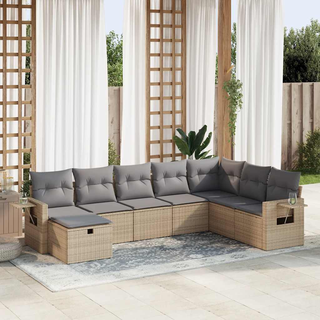 Set Divano da Giardino 8 pz con Cuscini Beige in Polyrattan 3325535