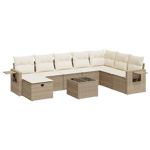 Set Divano da Giardino 9 pz con Cuscini Beige in Polyrattan 3325544