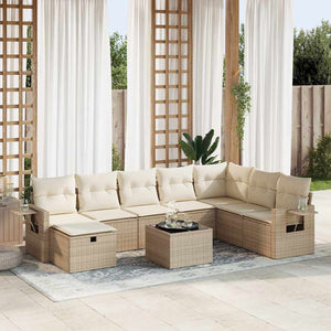 Set Divano da Giardino 9 pz con Cuscini Beige in Polyrattan 3325544