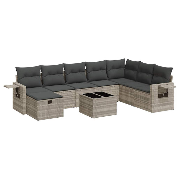 Set Divano da Giardino 9pz con Cuscini Grigio Chiaro Polyrattan 3325548