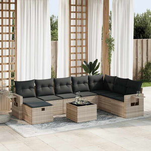 Set Divano da Giardino 9pz con Cuscini Grigio Chiaro Polyrattan 3325548