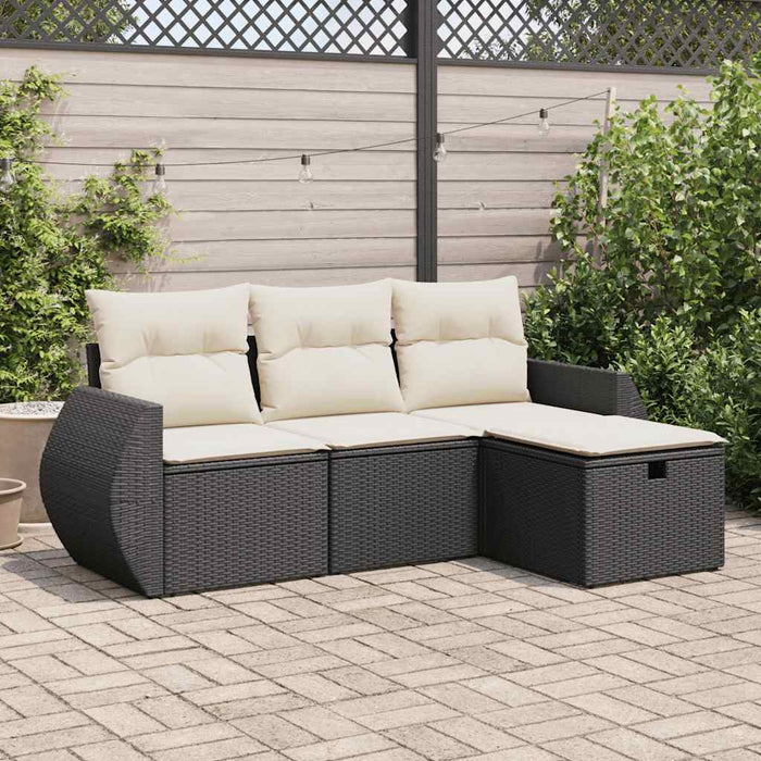 Set Divani da Giardino 4 pz con Cuscini Nero in Polyrattan 3325552