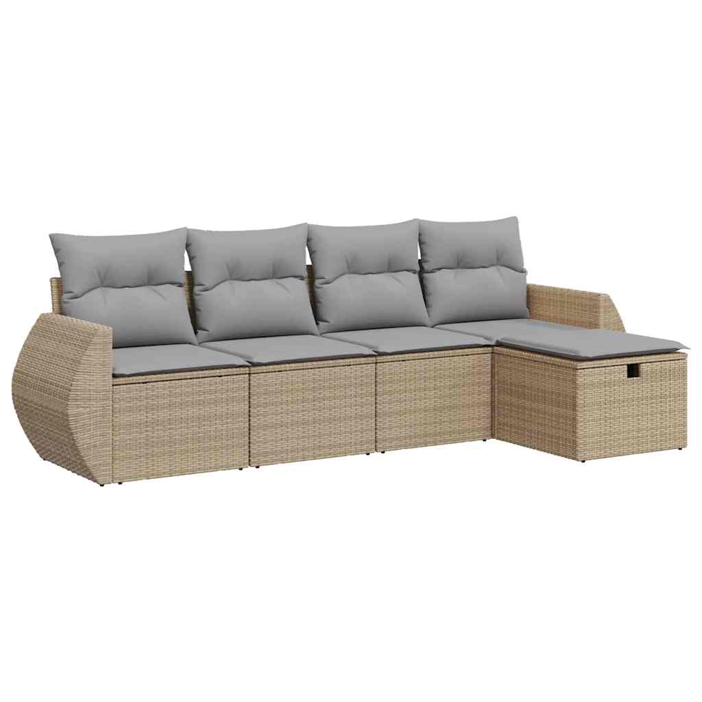 Set Divano da Giardino 5 pz con Cuscini Beige in Polyrattan 3325565