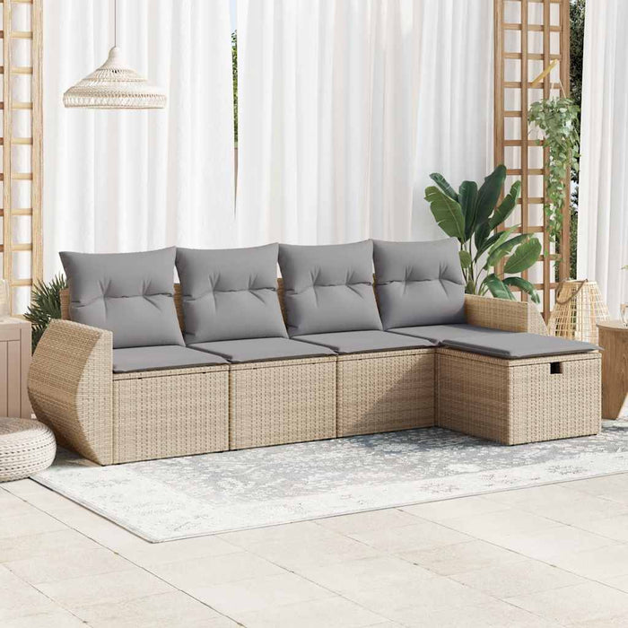 Set Divano da Giardino 5 pz con Cuscini Beige in Polyrattan 3325565