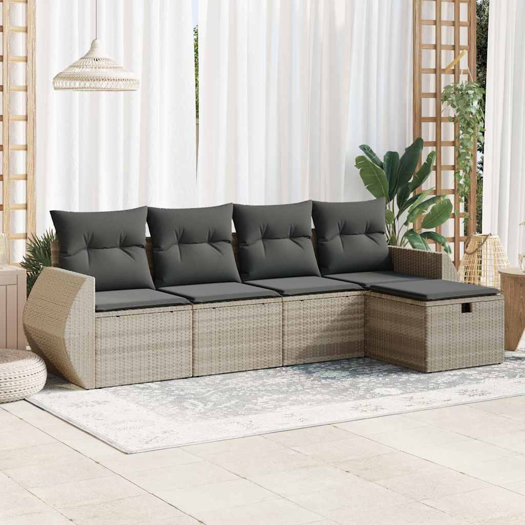 Set Divano da Giardino 5pz con Cuscini Grigio Chiaro Polyrattan 3325568