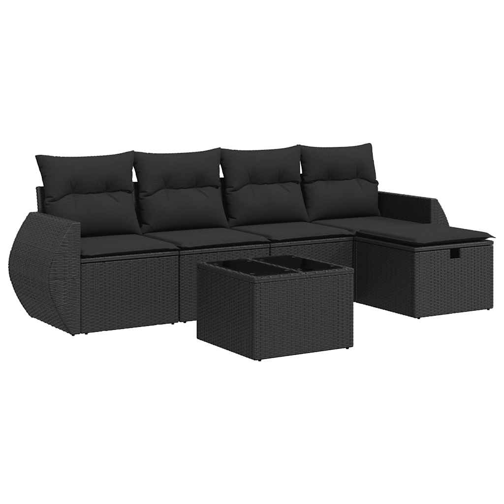 Set Divano da Giardino 6 pz con Cuscini Nero in Polyrattan 3325571