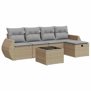 Set Divano da Giardino 6 pz con Cuscini Beige in Polyrattan 3325575