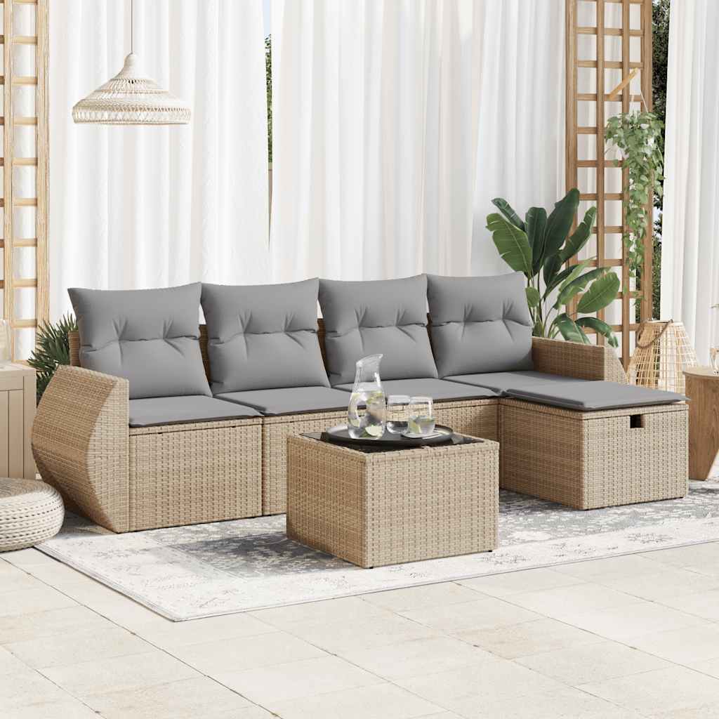 Set Divano da Giardino 6 pz con Cuscini Beige in Polyrattan 3325575