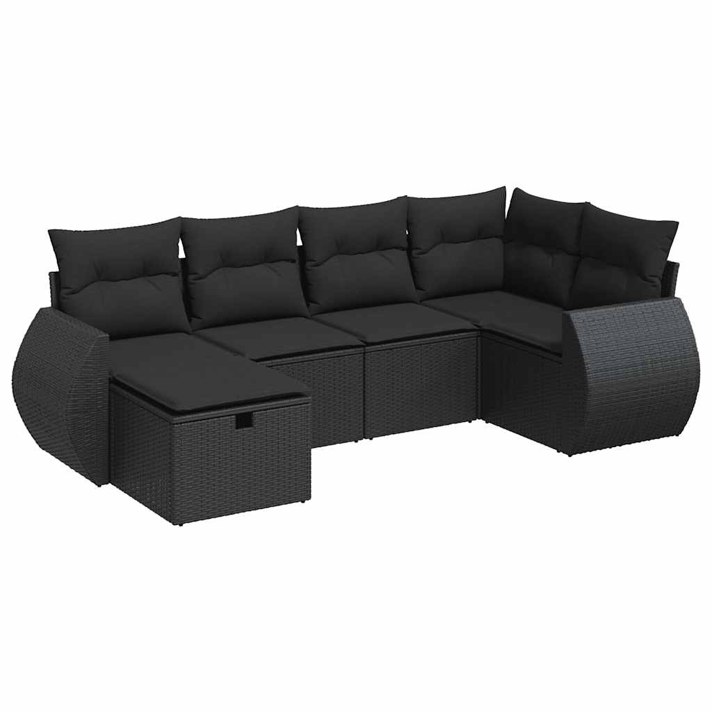 Set Divano da Giardino 6 pz con Cuscini Nero in Polyrattan 3325581