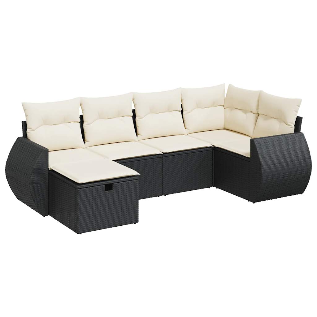 Set Divano da Giardino 6 pz con Cuscini Nero in Polyrattan 3325582