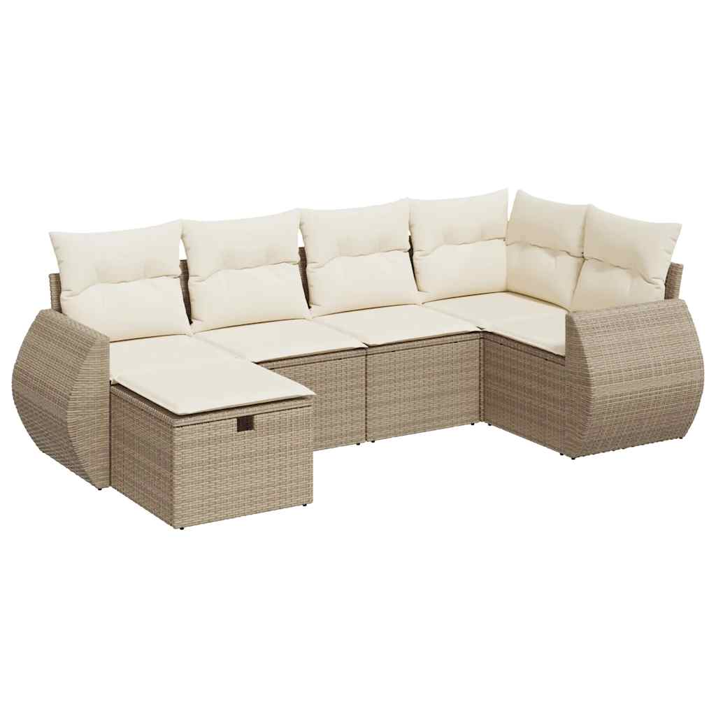 Set Divano da Giardino 6 pz con Cuscini Beige in Polyrattan 3325584