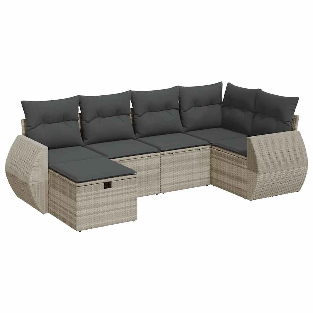 Set Divano da Giardino 6pz con Cuscini Grigio Chiaro Polyrattan 3325588