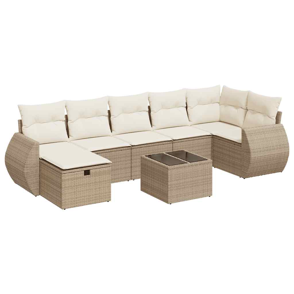 Set Divano da Giardino 8 pz con Cuscini Beige in Polyrattan 3325614