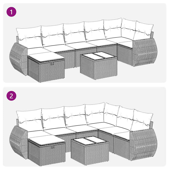 Set Divano da Giardino 8pz con Cuscini Grigio Chiaro Polyrattan 3325618