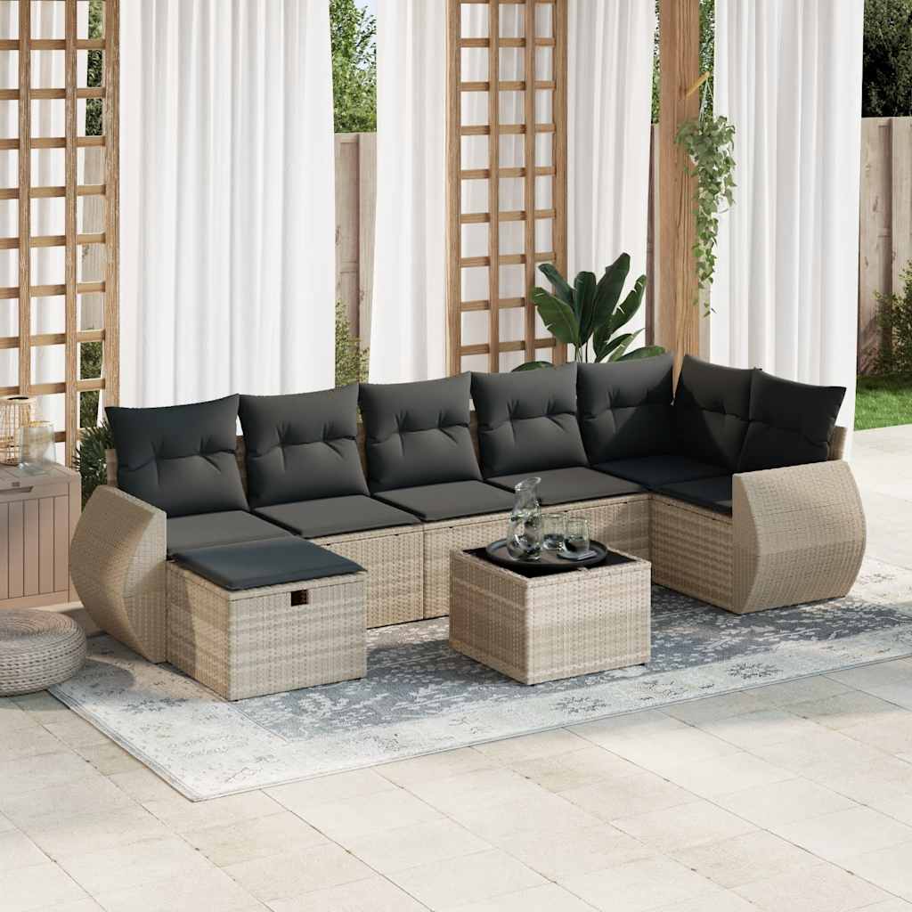 Set Divano da Giardino 8pz con Cuscini Grigio Chiaro Polyrattan 3325618