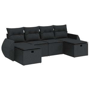 Set Divano da Giardino 6 pz con Cuscini Nero in Polyrattan 3325621