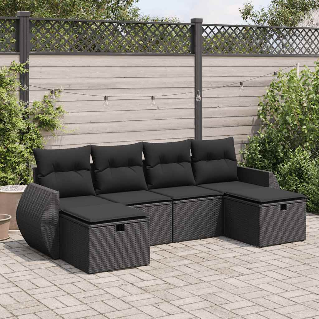 Set Divano da Giardino 6 pz con Cuscini Nero in Polyrattan 3325621