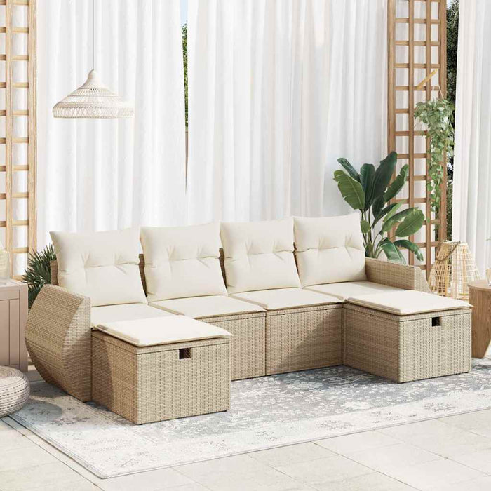 Set Divano da Giardino 6 pz con Cuscini Beige in Polyrattan 3325624