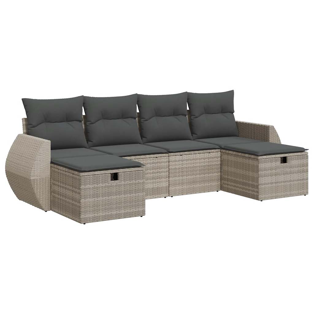 Set Divano da Giardino 6pz con Cuscini Grigio Chiaro Polyrattan 3325628