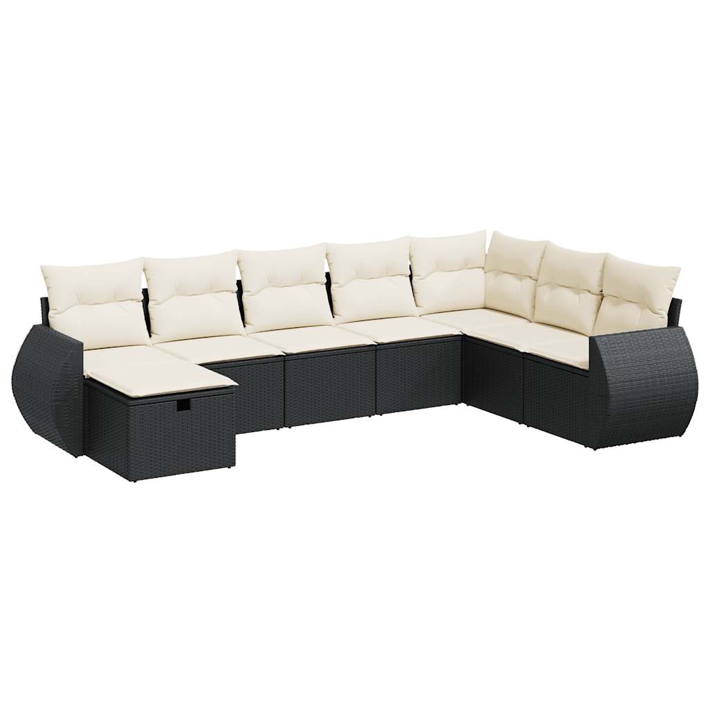 Set Divani da Giardino con Cuscini 8 pz Nero in Polyrattan 3325632