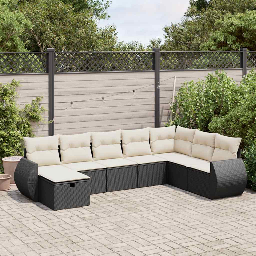 Set Divani da Giardino con Cuscini 8 pz Nero in Polyrattan 3325632