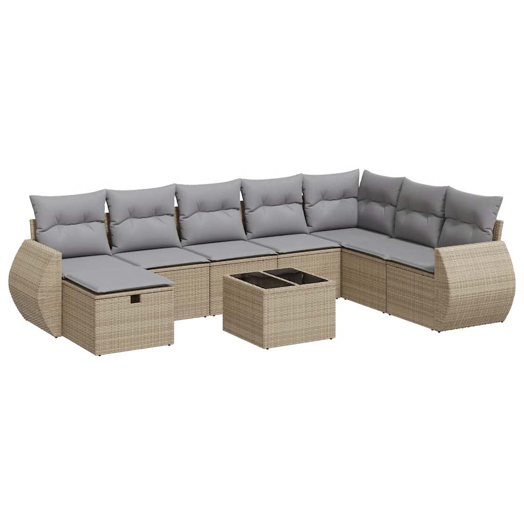 Set Divano da Giardino 9 pz con Cuscini Beige in Polyrattan 3325645