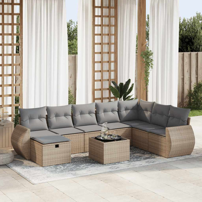 Set Divano da Giardino 9 pz con Cuscini Beige in Polyrattan 3325645