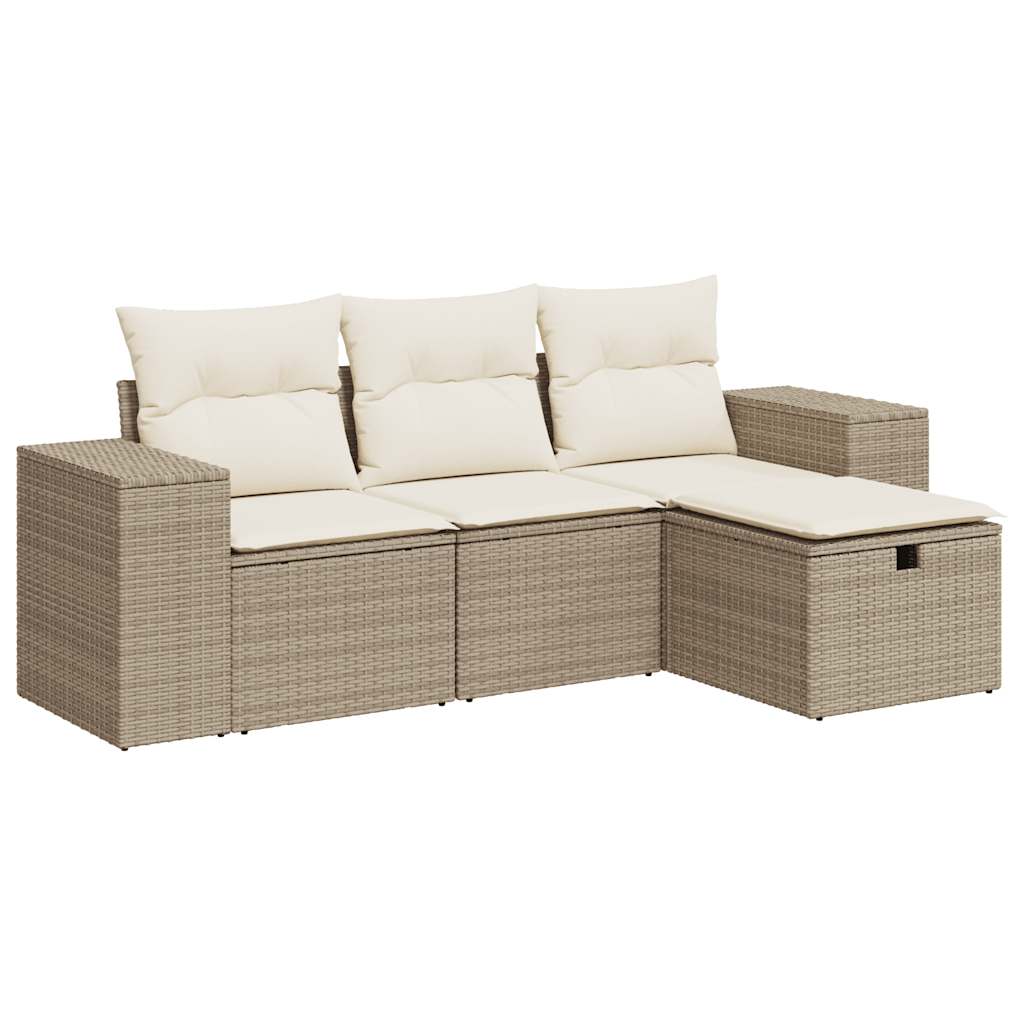 Set Divano da Giardino 4 pz con Cuscini Beige in Polyrattan 3325654