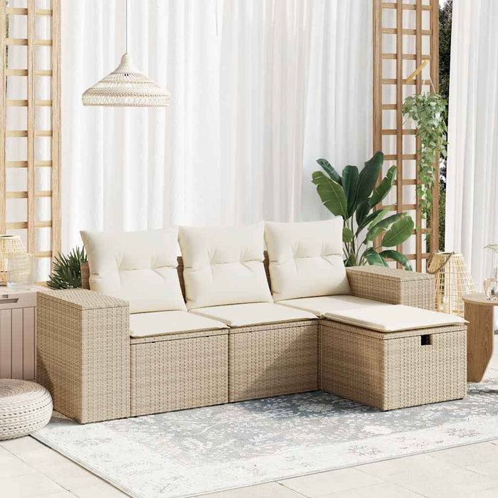 Set Divano da Giardino 4 pz con Cuscini Beige in Polyrattan 3325654