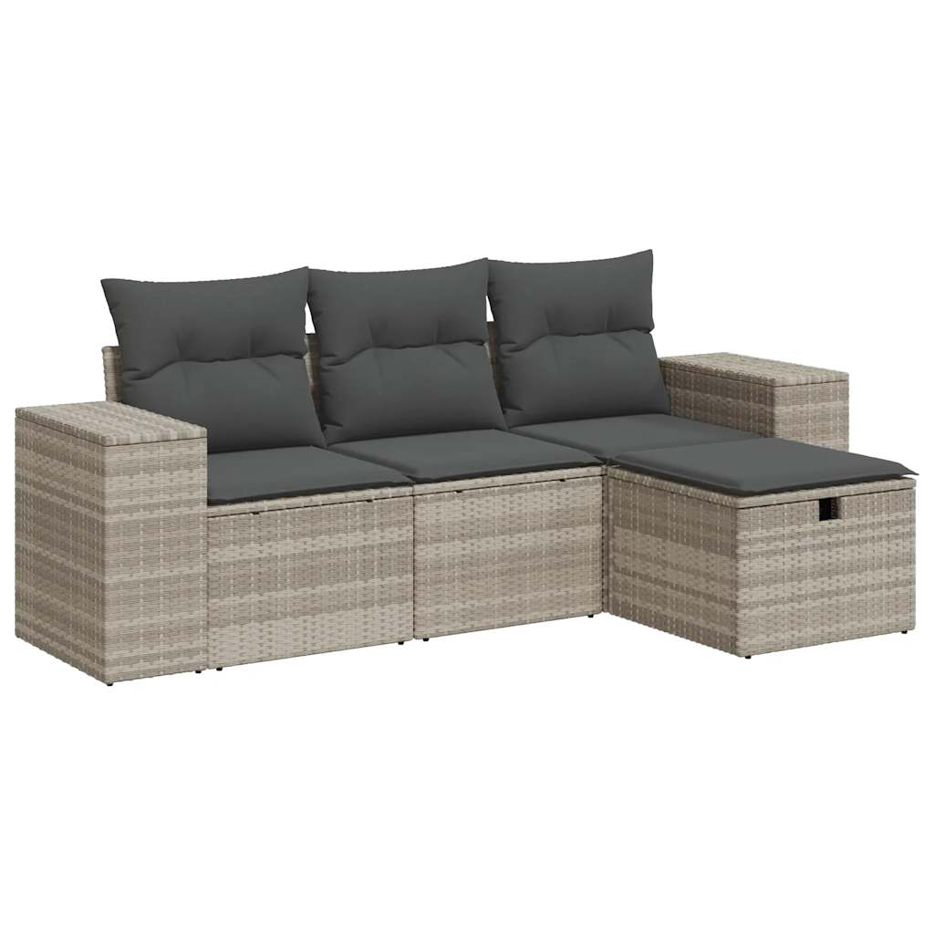 Set Divano da Giardino 4pz con Cuscini Grigio Chiaro Polyrattan 3325658