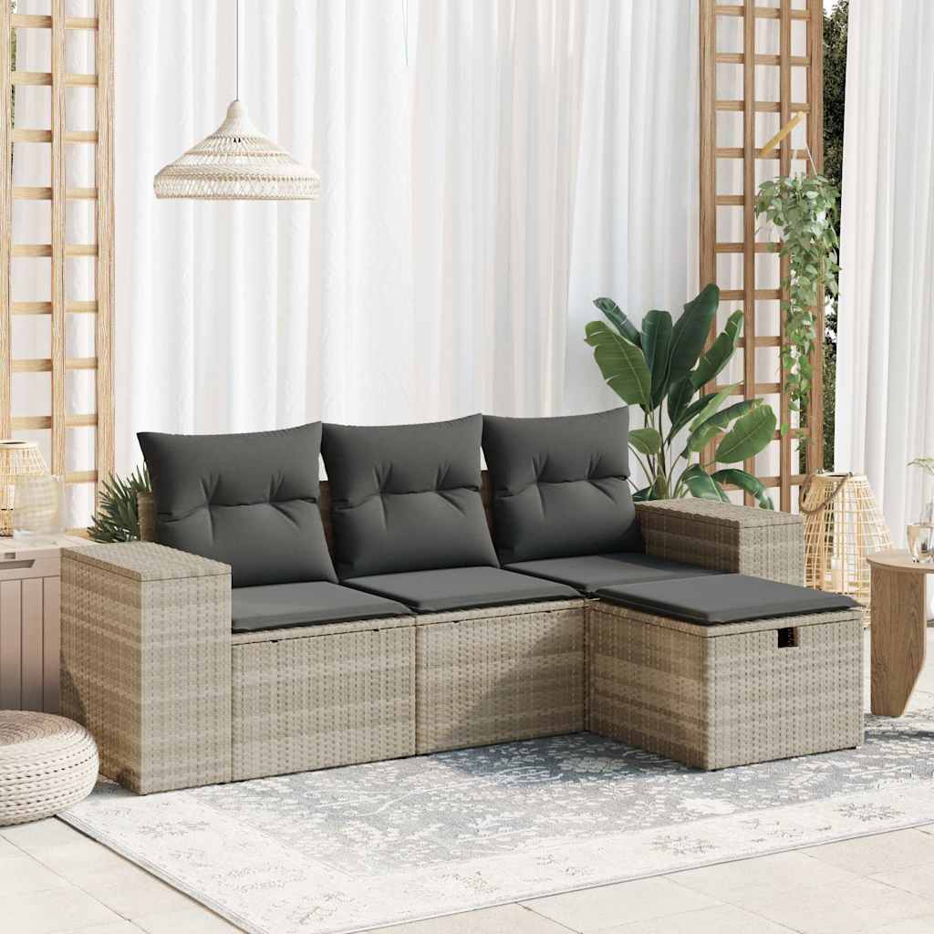 Set Divano da Giardino 4pz con Cuscini Grigio Chiaro Polyrattan 3325658