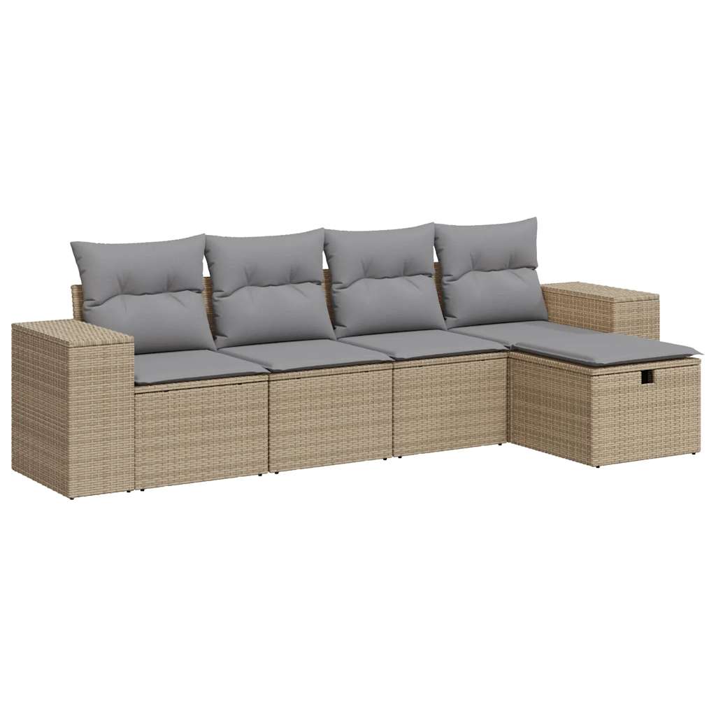 Set Divano da Giardino 5 pz con Cuscini Beige in Polyrattan 3325665