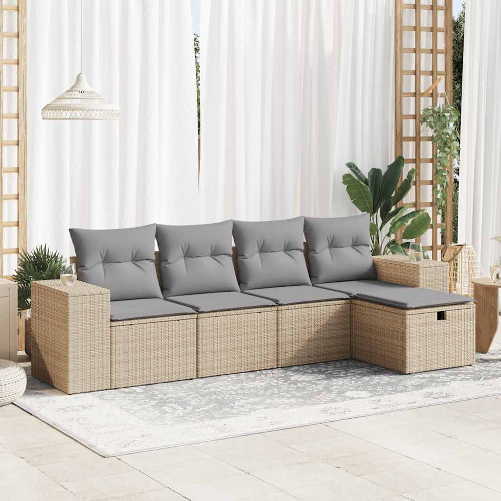 Set Divano da Giardino 5 pz con Cuscini Beige in Polyrattan 3325665