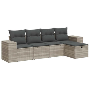 Set Divano da Giardino 5pz con Cuscini Grigio Chiaro Polyrattan 3325668